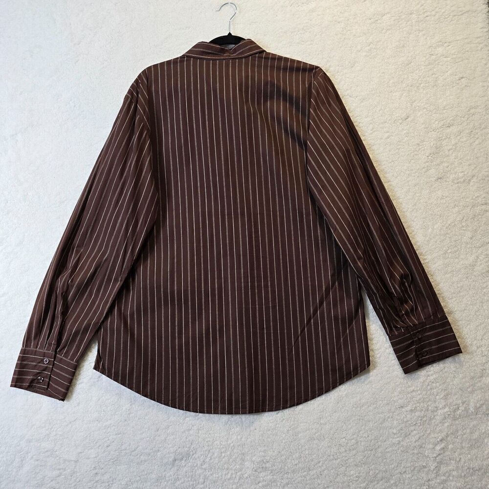 Mens Dress Casual Button Down Shirt Sz 2XL Brown White Striped Preppy Academia - Picture 3 of 7